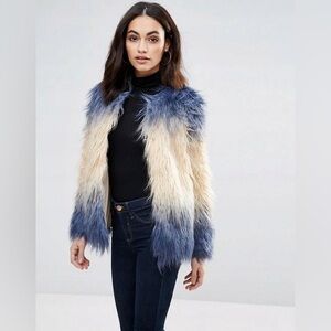 Jovonna London blue faux fur coat medium